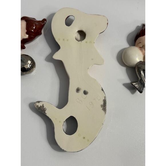 MCM Set of 3 Mermaid Wall Hanging Chalkware Plaster Signed 1970 - Picture 7 of 7